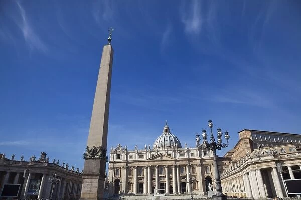 Obelisk and St. Peters Basilica, Piazza San Pietro, Vatican City, Rome