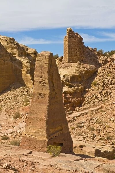 The obelisks on high plateau of Petra, UNESCO World Heritage Site, Jordan, Middle East