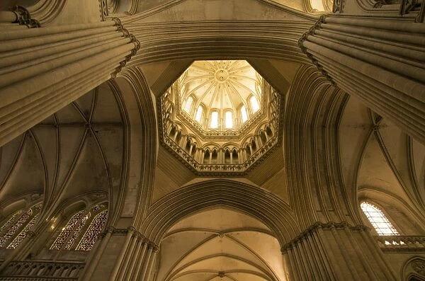 Detail of octagonal lantern tower, Notre Dame cathedral dating from the 14th century, Coutances, Cotentin, Normandy, France, Europe