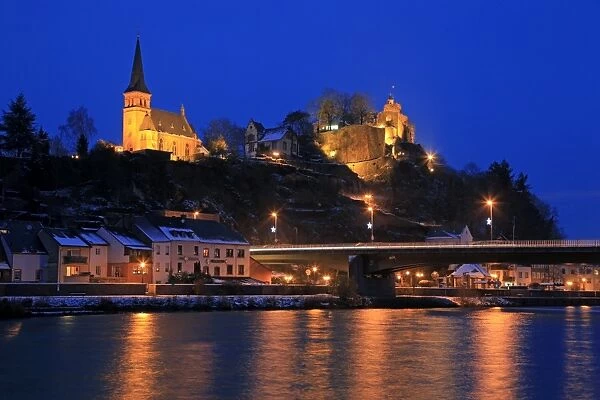 Od town with castle in winter, Saarburg, Saar Valley, Rhineland-Palatinate