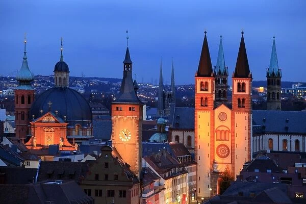 Od Town with cathedral, Wurzburg, Franconia, Bavaria, Germany, Europe