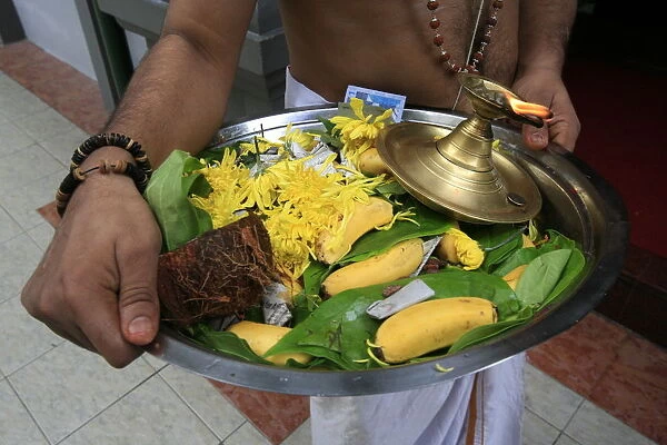 Offerings on tray, Sri Maha Mariamman temple, Kuala Lumpur, Malaysia, Southeast Asia