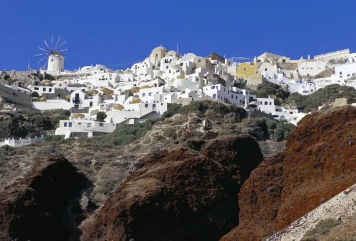 Framed Print : Oia village and volcanic rocks Framed Print : Oia village and volcanic rocks