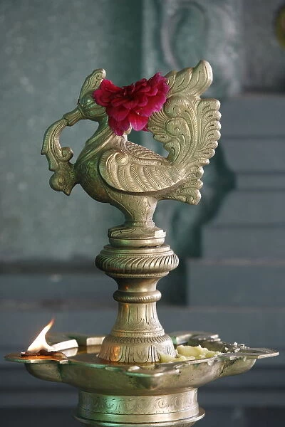 Oil lamp, Sri Maha Mariamman temple, Penang, Malaysia, Southeast Asia, Asia