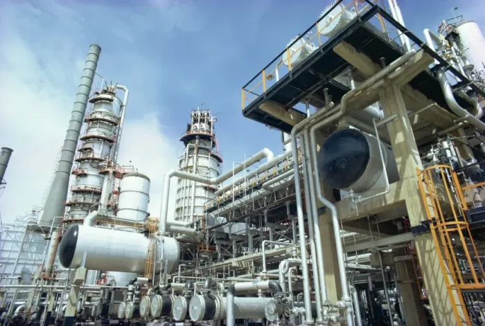 Framed Print : Oil refinery operating in the 1980s Framed Print : Oil refinery operating in the 1980s