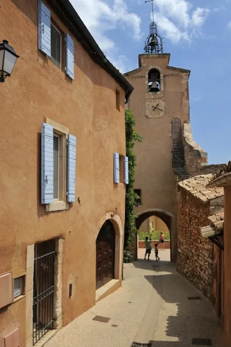 Framed Print : Old bell tower in the ochre coloured town of Roussillon, Parc Naturel Regional du Luberon Framed Print : Old bell tower in the ochre coloured town of Roussillon, Parc Naturel Regional du Luberon