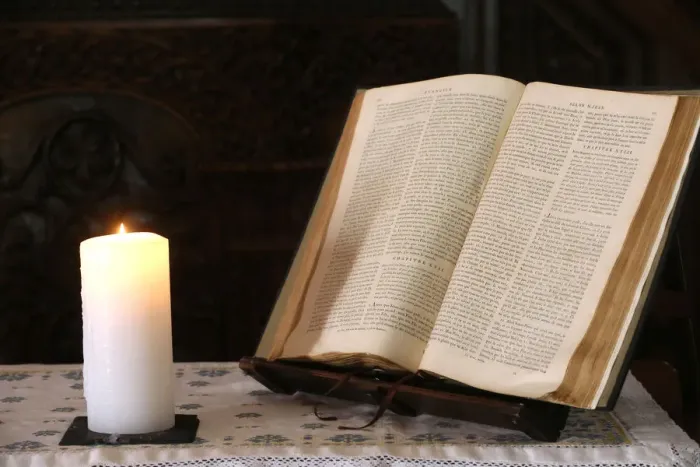 Framed Print : Old Bible and church candle, Carouge Protestant temple, Geneva, Switzerland, Europe Framed Print : Old Bible and church candle, Carouge Protestant temple, Geneva, Switzerland, Europe