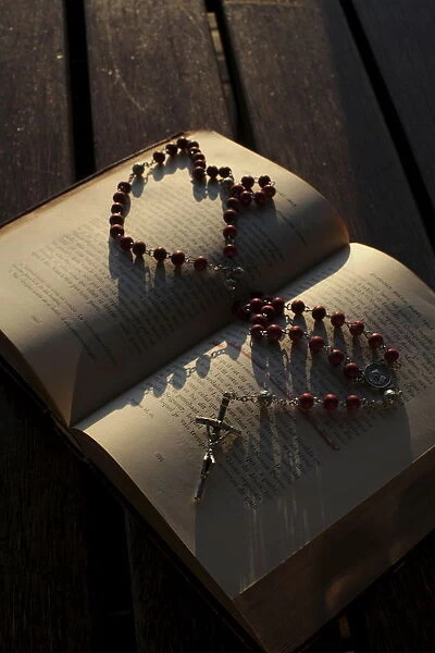Old Bible and rosary, Madikwe, South Africa, Africa