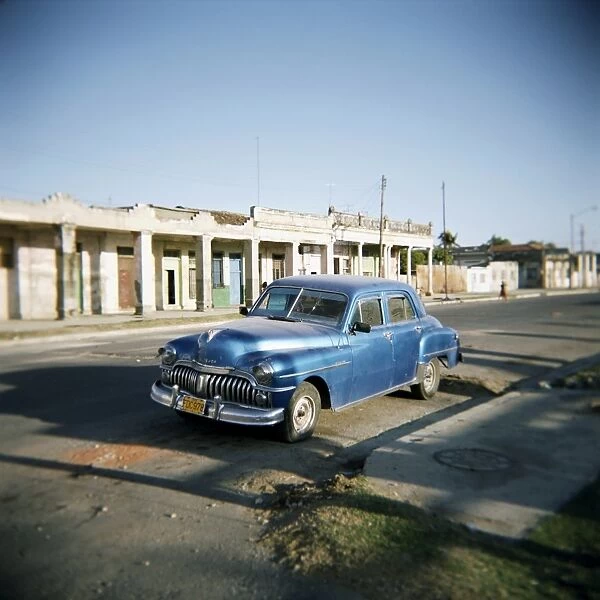 Old blue American car, Cienfuegos, Cuba, West Indies, Central America