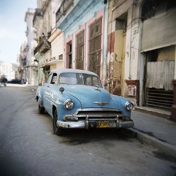 Old blue American car, Cienfugeos, Cuba, West Indies, Central America