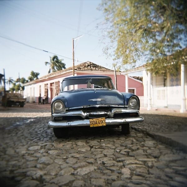 Old blue American car, Trinidad, Cuba, West Indies, Central America
