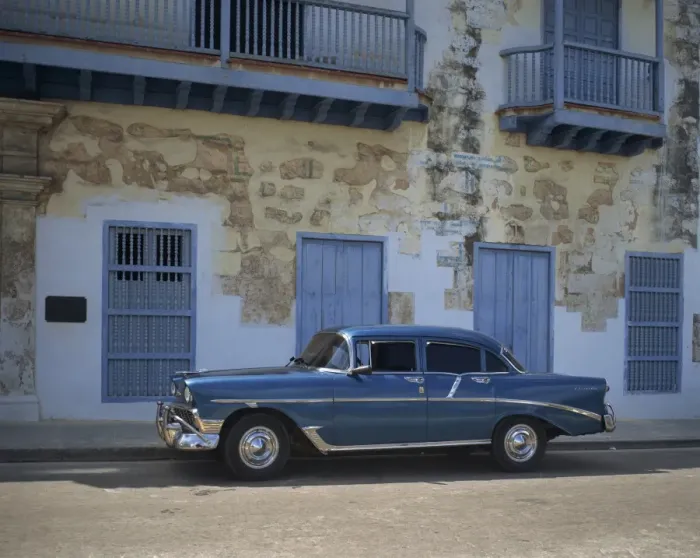 Framed Print : An old blue Chevrolet car parked in a street in Old Havana, Cuba, West Indies Framed Print : An old blue Chevrolet car parked in a street in Old Havana, Cuba, West Indies