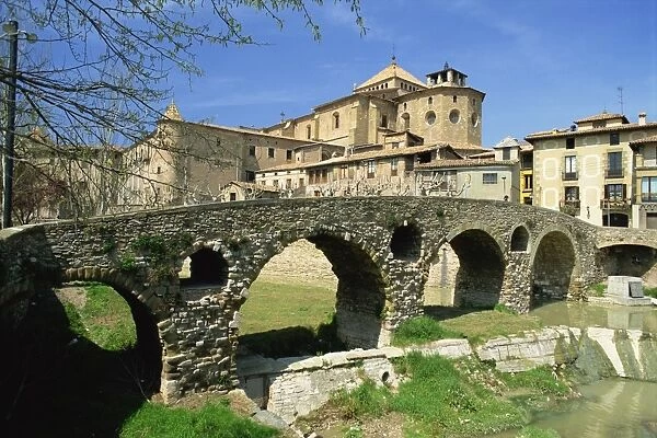 The old bridge and cathedral in the town of Vich