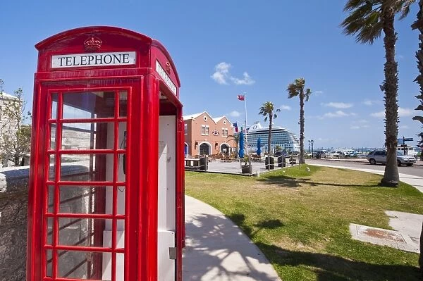 Old British telephone call box at the cruise terminal in the Royal Naval Dockyard