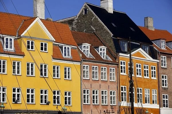 Old buildings in famous Nyhavn harbour area of Copenhagen, Denmark, Scandinavia, Europe