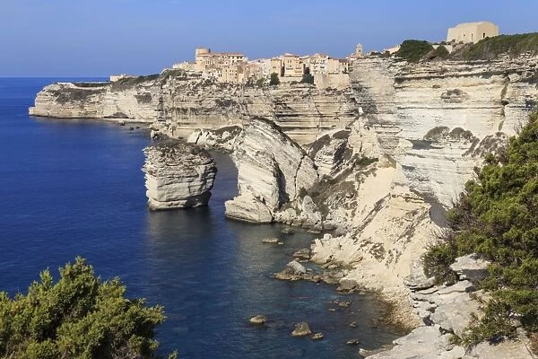 Old citadel and cliffs, interesting rock formations, Bonifacio, Corsica, France, Mediterranean