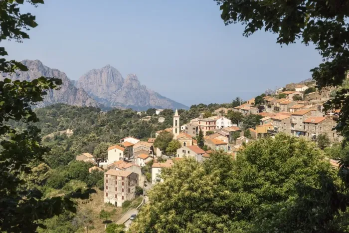 Framed Print : The old citadel of Evisa perched on the hill surrounded by mountains, Southern Corsica Framed Print : The old citadel of Evisa perched on the hill surrounded by mountains, Southern Corsica