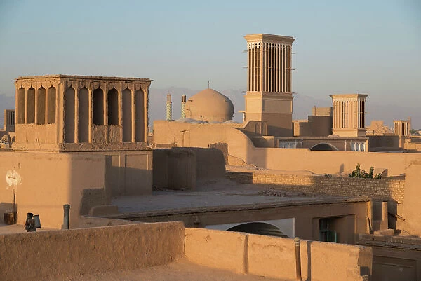 Old City skyline with bagdirs windtowers, Yazd, Iran, Western Asia
