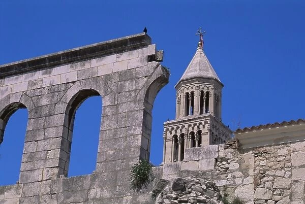 Old city wall and cathedral tower, Diocletian Palace, UNESCO World Heritage Site