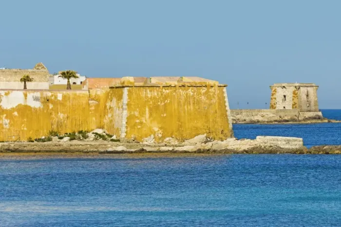 Framed Print : Old city walls and Tower of Ligny dating from 1671, now a Museum of Prehistory, on sea front of this northwest fishing port, Trapani, Sicily, Italy, Mediterranean, Europe