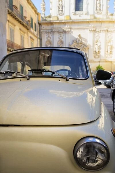 Old Fiat in the Baroque city of Lecce, Puglia, Italy, Europe