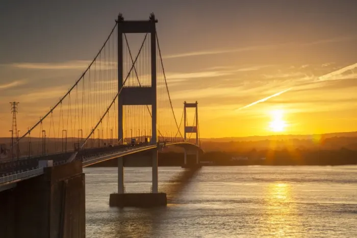 Framed Print : Old (First) Severn Bridge, Avon, England, United Kingdom, Europe