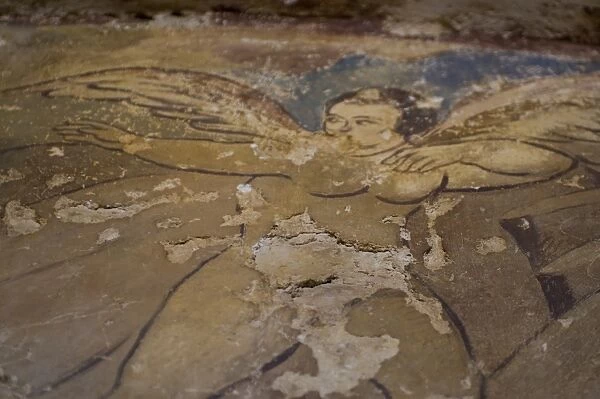 Old frescoes in the Quseir Amra castle, UNESCO World Heritage Site, Jordan, Middle East