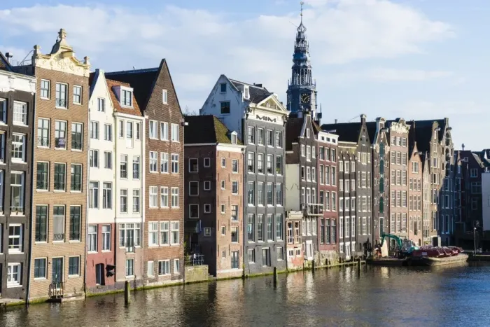 Framed Print : Old gabled buildings near Damrak, Amsterdam, Netherlands, Europe