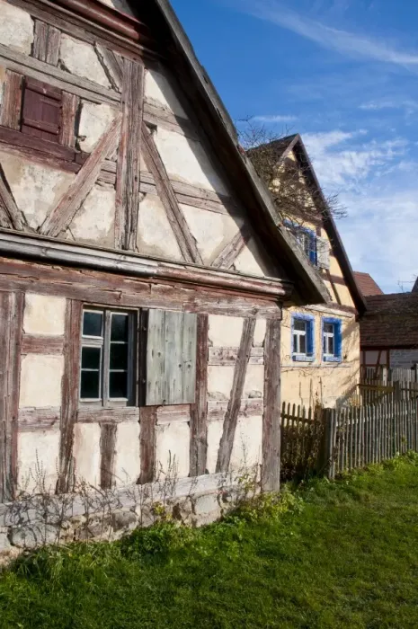 Framed Print : Old half timbered houses in the open air museum of Bad Windsheim, Franconia Framed Print : Old half timbered houses in the open air museum of Bad Windsheim, Franconia
