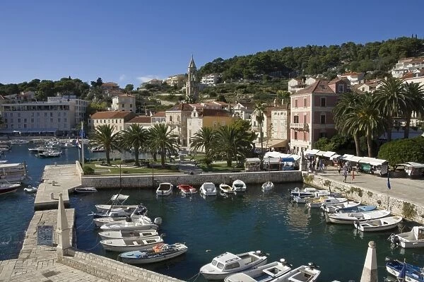 The old harbour at the medieval city of Hvar, island of Hvar, Dalmatia, Croatia, Europe