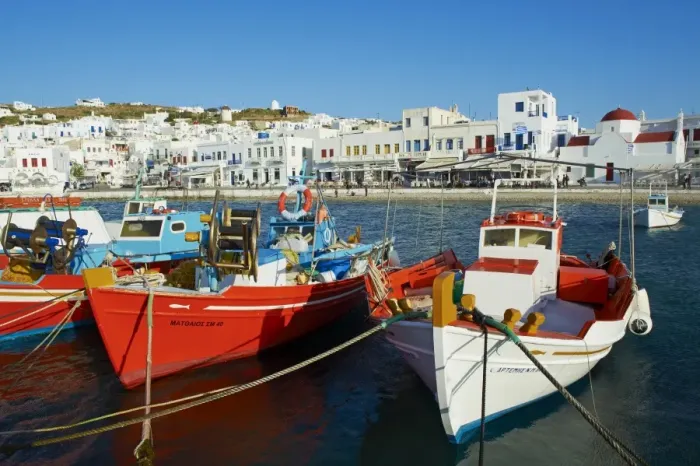 Framed Print : Old harbour and red church, Mykonos Town, Chora, Mykonos Island, Cyclades Framed Print : Old harbour and red church, Mykonos Town, Chora, Mykonos Island, Cyclades