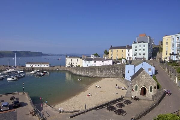 The old historic harbour in evening summer sunshine, Tenby, Pembrokeshire National Park