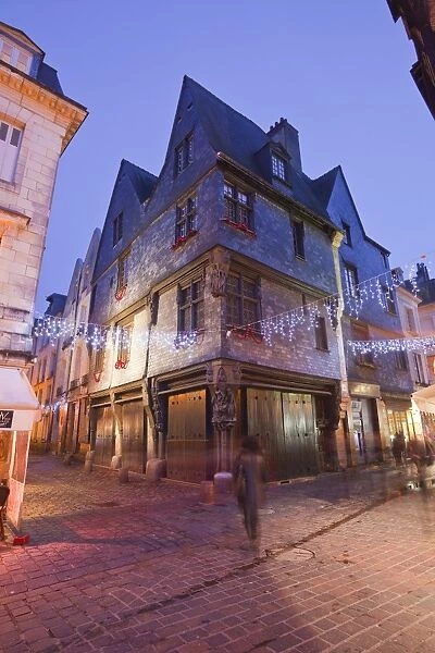 An old house in Vieux Tours with Christmas lights, Tours, Indre-et-Loire, France, Europe