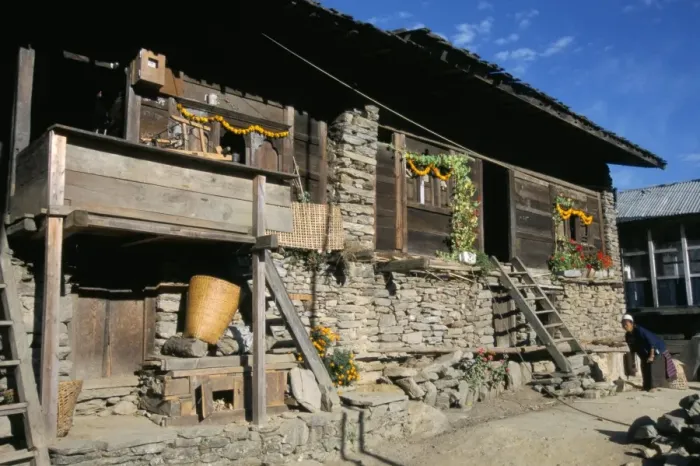 Framed Print : Old houses in Syarbru village
