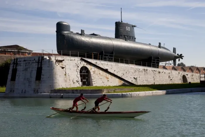 Framed Print : An old Italian submarine at the Venice Arsenale, Venice, Veneto, Italy, Europe Framed Print : An old Italian submarine at the Venice Arsenale, Venice, Veneto, Italy, Europe