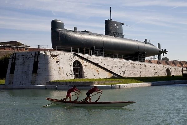 An old Italian submarine at the Venice Arsenale, Venice, Veneto, Italy, Europe
