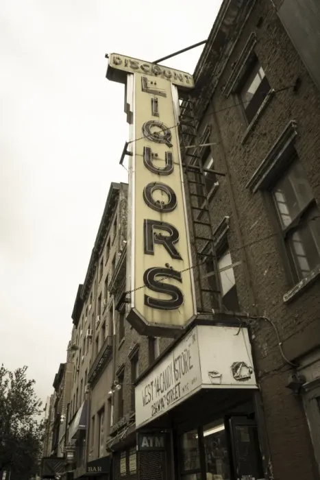 Framed Print : Old liquor store shop front and sign, Chelsea, Manhattan, New York City, New York, United States of America, North America