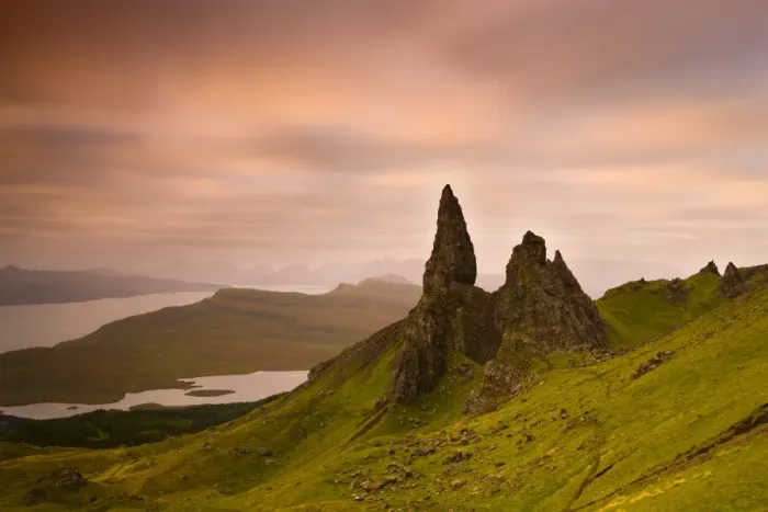Framed Print : Old Man of Storr at dawn with Cuillin Hills in distance, near Portree, Isle of Skye Framed Print : Old Man of Storr at dawn with Cuillin Hills in distance, near Portree, Isle of Skye