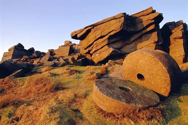 Old millstones, Peak District National Park, Stanard Edge, Derbyshire, England