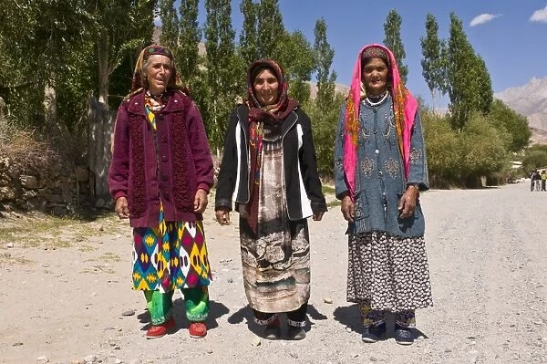 Three old Pamiri women posing for the camera, Langar, Wakhan corrior, The Pamirs