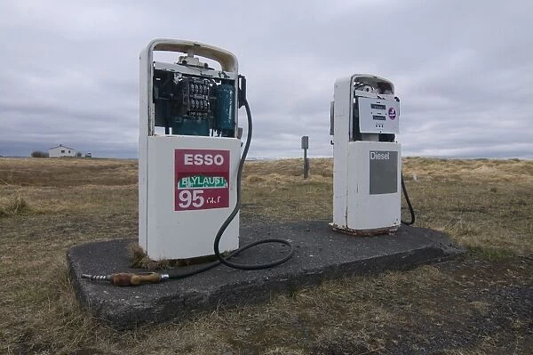 Old petrol pumps in wilderness, Krafla, Iceland, Polar Regions