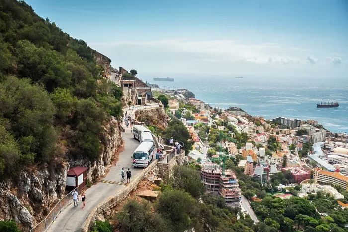 Framed Print : Old Queen's Road on Rock of Gibraltar, overlooking the slope and city underneath facing the Atlantic Ocean, Gibraltar, Europe