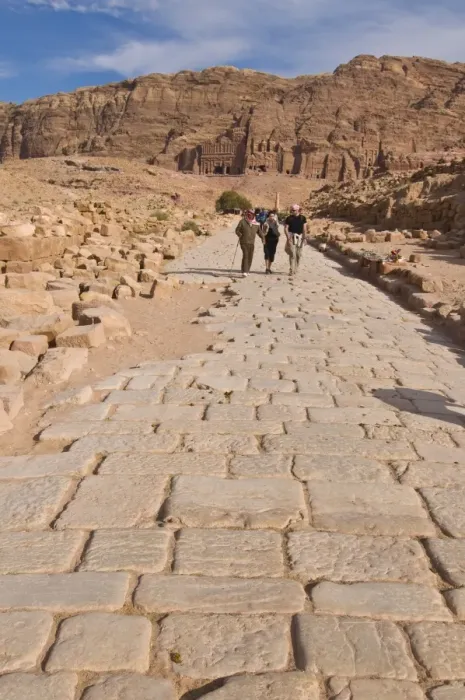 Framed Print : Old Roman cobbled street with view of the royal tombs, Petra, UNESCO World Heritage Site Framed Print : Old Roman cobbled street with view of the royal tombs, Petra, UNESCO World Heritage Site