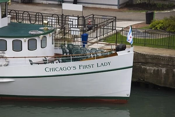 Old tour boat on the Chicago River, Chicago, Illinois, United States of America