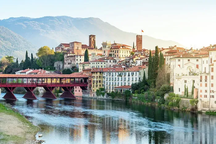 Framed Print : Old town of Bassano Del Grappa overlooking river Brenta at sunrise, Vicenza province, Veneto, Italy, Europe Framed Print : Old town of Bassano Del Grappa overlooking river Brenta at sunrise, Vicenza province, Veneto, Italy, Europe
