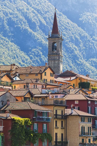 Old town and bell tower, Varenna, Lake Como, Lecco province, Lombardy, Italian Lakes