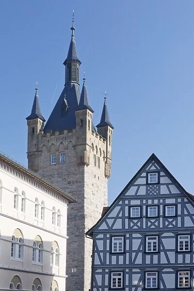 Old town with Blauer Turm Tower, Bad Wimpfen, Neckartal Valley, Baden Wurttemberg, Germany, Europe