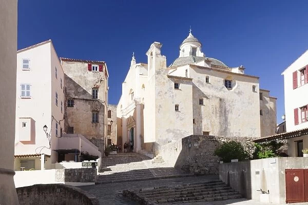 Old town of Calvi with the church of Saint Jean Baptiste, Calvi, Balagne, Corsica, France, Mediterranean, Europe
