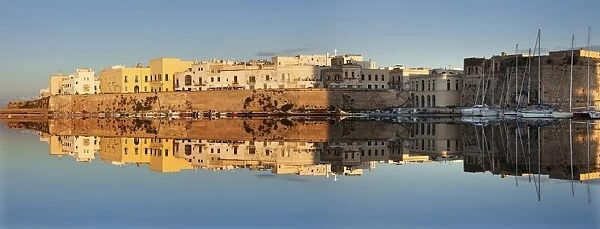 Old town with castle and harbour at sunrise, Gallipoli, Lecce province, Salentine Peninsula
