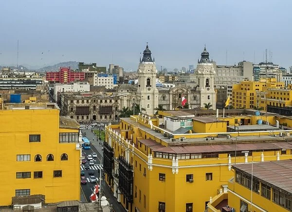 Old Town and Cathedral, elevated view, Lima, Peru, South America